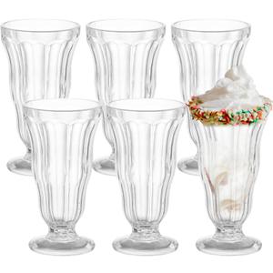 Cheardia 6 Pack Plastic Milkshake Glasses, 13.5 oz Old Fashioned Soda Glass Footed Ice Cream Cups, Clear Pina Colada Fountain Glasses Milkshake Cups for Sundae, Juice, Tropical Drinks, Party