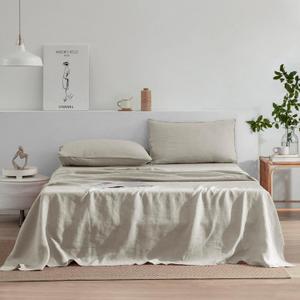 EVERLY Linen Sheets Set King Size,100% French Stonewash Pure Linen Bed Sheets,4Pieces (1Flat Sheet,1Fitted Sheet,2Pillowcase) Suitable for Hot Sleepers,Not Dyed Deep Pocket Natural Bedding Set