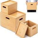 Sintuff 3 Pcs Stackable Bamboo Storage Boxes with Lids and Handles