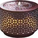 Sunnydaze Metal Cylinder Bubbler Outdoor Water Fountain - 14.25-Inch - Features LED Lights and Repeating Squares Pattern