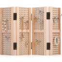GlikCeil Pegboard Display Stand with 20 Peg Hooks for Retail Craft Shows 4 Panel Wooden Pegboard Display Stand Earring Jewelry Keychain Display Racks Vendors Events Selling Store Supplies