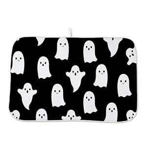 Halloween Dish Drying Mat 18x24 Inches For Kitchen Counter Black Beige Ghost Kitchen Decoration Drying Mat Decorative Fall Halloween Ghost Drying Pad for Home Kitchen Dining Room, Office Decor