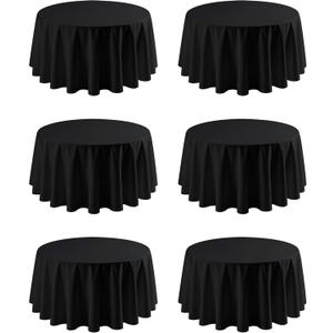 Black Round Table Cloth - 6 Pack, 120" Washable Polyester Tablecloth for Round Tables, Wrinkle-Resistant Table Cover for Weddings & Parties
