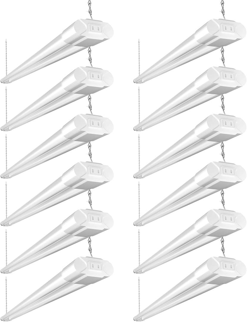Bbounder 12 Pack Linkable LED Utility Shop Light, 4400 LM, 6500K Cool Daylight, 4 FT, 48 Inch Integrated Fixture for Garage, 40W Equivalent 250W, Surface + Suspension Mount, White