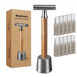 Double Edge Safety Razor: Premium Metal Single Blade Face Razor for Men & Women, Eco-Friendly Bamboo Handle & 10 Double Edge Blades