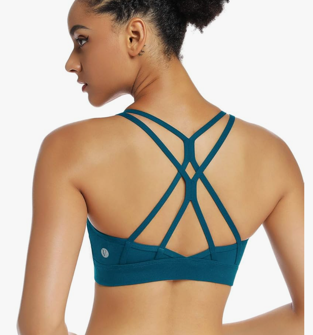 RUNNING GIRL Strappy Sports Bra for Women Sexy Crisscross Back Light Support Yoga Bra with Removable Cups, M