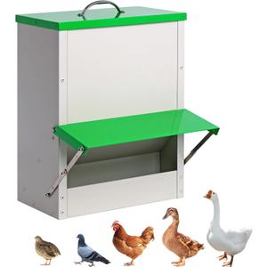 25lb Automatic Chicken Feeders Metal Poultry Feeder no Waste Large Chicken Coop Feeders with Lid Hanging Chicken Feeder Trough for Quail Chickens Ducks Feeder Outside Waterproof Chicken Feeder