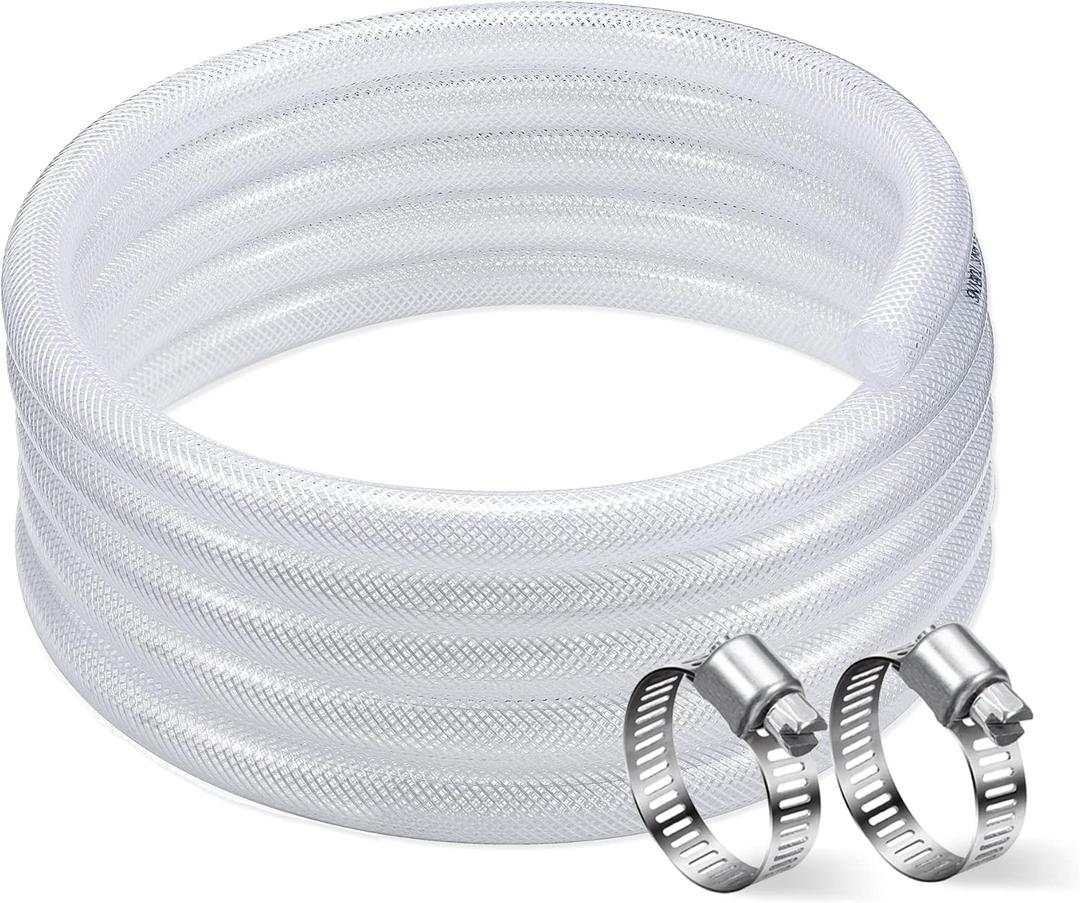 DAVCO 1" ID - 10 ft Heavy Duty Braided Clear Plastic Vinyl Tubing with 2 Stainless Clamps, Flexible High Pressure Reinforced PVC Plastic Tube Hose, Non-toxic, BPA Free