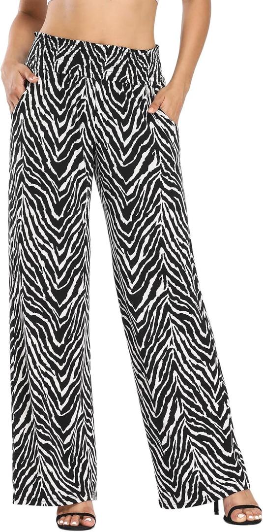 Urban CoCo Women's Boho Palazzo Pants Wide Leg Beach Pants High Waisted Lounge Pants with Pockets (X-Large, #11)