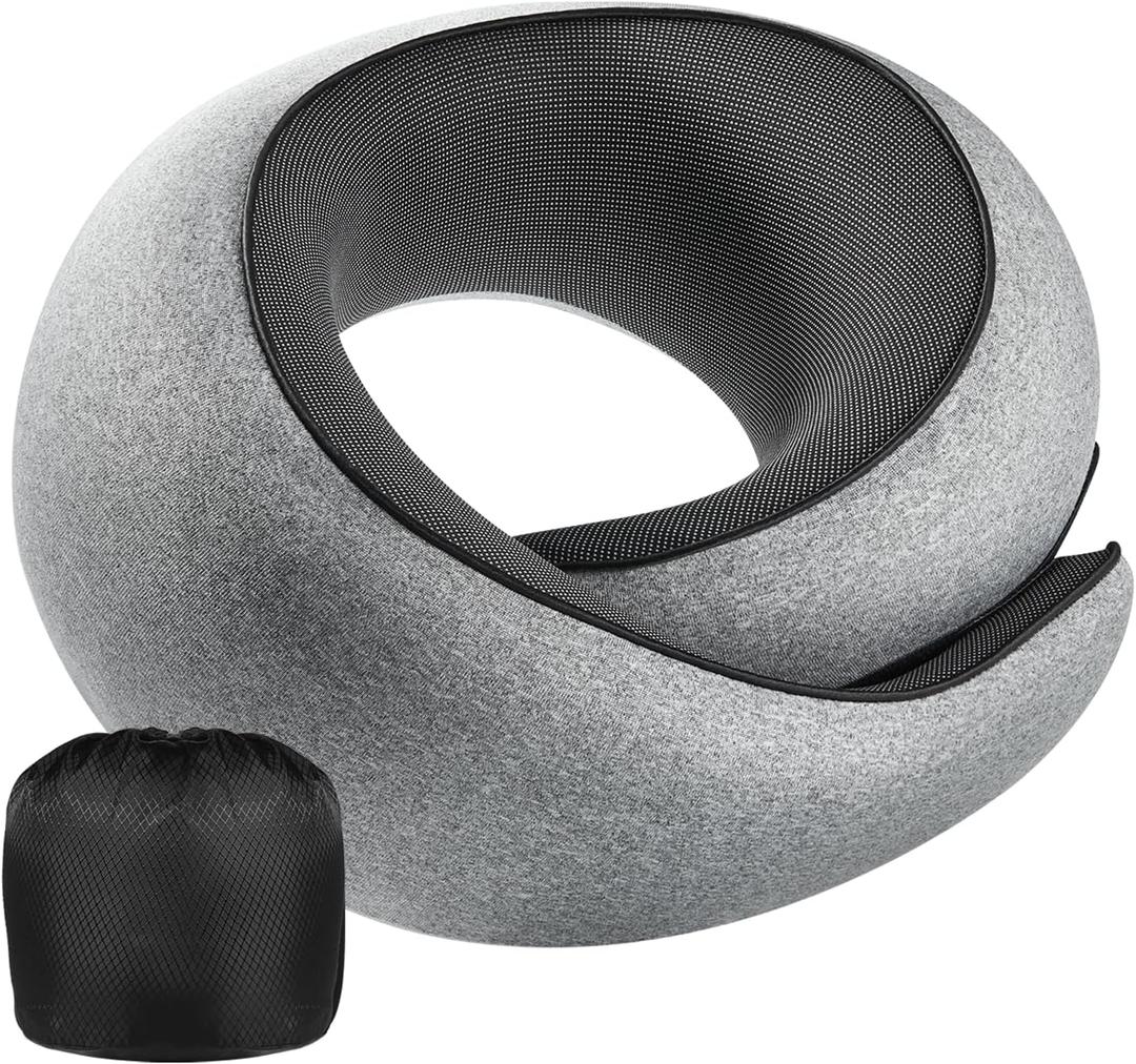 2 x Neck Pillow Airplane,100% Pure Memory FoamTravel Neck Pillow Travel Neck Support Ergonomic &Portable Design Best for Sleeping Plane Car Train Office Flight (Small Grey)