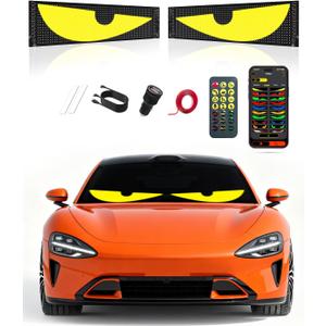 Devil Eyes Light for Windshield: 14.7"x3.6" Programmable LED Signs with APP & Remote Control - 5V USB Digital Lighting Display, LED Eyes for Cars (2 Pcs)