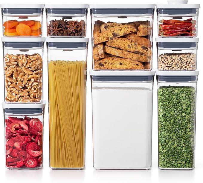 OXO Good Grips 10-Piece POP Food Storage Container Set
Varied Sizes For Pantry Organization, One-Push Airtight Seal, Store Dry Goods like Flour or Sugar, Stackable, Dishwasher Safe