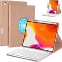 BOBOLEE Case Keyboard 9th Generation for iPad 10.2 inch - 8th Gen. - 7th Gen. - Pro 10.5" Air 3rd, Wireless Detachable Keyboard, Adjustable Vertical Horizontal Rotatable Clear Cover, RG (Pink with Non-Backlit Keyboard)
