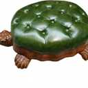 Wood Ottoman Footstool,Sofa StoolLeather Upholstered Vintage Turtle Footrest Stool with Wheels (Green)