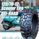 120/70-12 Tire for Scooter/Moped Front Rear for Daily Commuting on Various Roads 4 P.R 225 kPa MAX Load 430 LBS 59J 120/70/12 Tubeless Anti-Slip Tyre, Wear-Resistant Knobby Tire