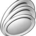 3 Pcs Stainless Steel Serving Tray Large Oval Platter Set, 11.8" 13.8" 15.7" Heavy Duty Metal Oval Serving Platter Mirror Polish Sizzle Plate for Fish Dessert Meat Sushi Birthday Wedding