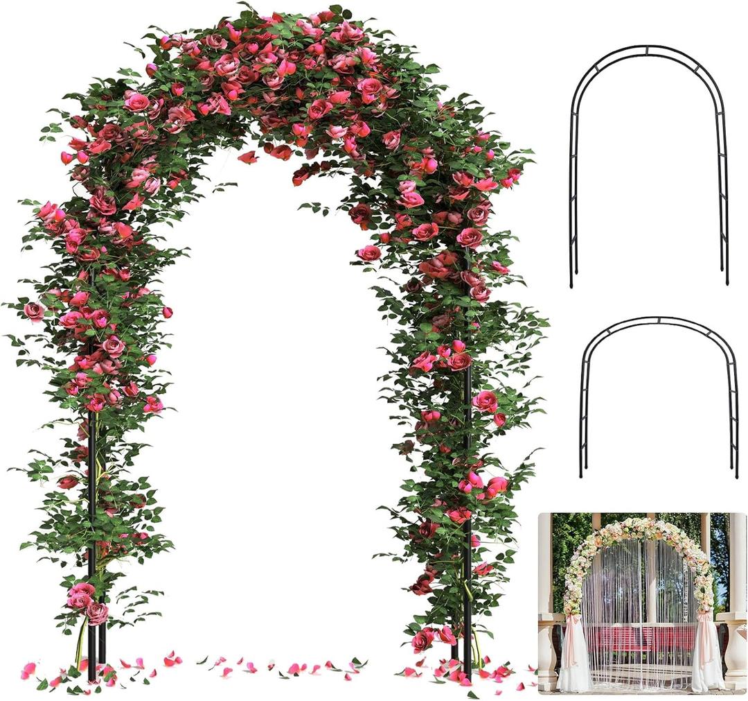 Thickened 0.7mm Tube Garden Arch Trellis, 4.6 * 7.8 or 6.4 * 7.5Ft, Metal Archway Arbor Stable Outdoor Garden Trellis for Climbing Plants, Party Wedding Arch Decoration
