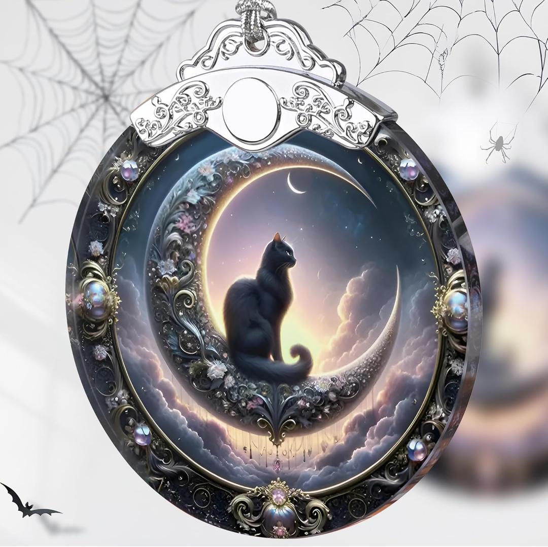 Stained Glass Christmas Ornaments - Tree Decorations - Gift Exchange Ideas - Witch Black Cat Design