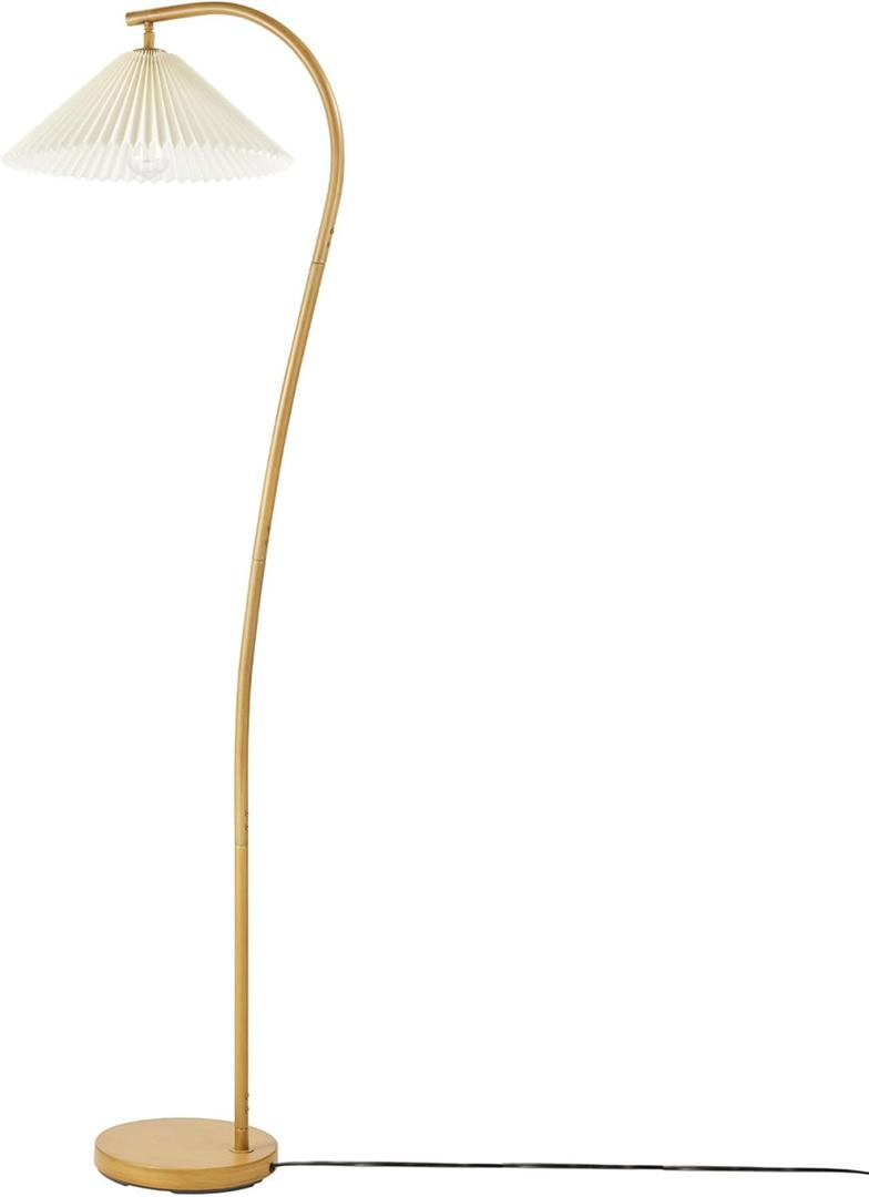 Globe Electric 61000043 62" Floor Lamp, Wood Toned, White Pleated Fabric Shade, Pivot Joint on Shade, in -Line On/Off Foot Switch, Black Cord, Reading, Office Accessories, Home Improvement