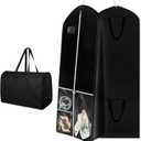 Dress Garment Bags, Long Garment Bags for Travel, 70' Wedding Dress Cover with Handle, Foldable Clothing Bag with Pockets and Zippers, Black, 180 cm