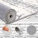 Nakagishi Area Rugs 8x10 Living Room: Washable Boho Large Neutral Soft Farmhouse Rug Stain Resistant Modern Geometric Non Slip Indoor Floor Carpet for Bedroom Nursery Kids Playroom Office- Gray White