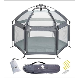 Light Grey POP 'N GO Baby Playpen - Indoor & Outdoor Playpen for Babies and Toddlers - Baby Beach Tent, Foldable, Portable W/Canopy & Travel Bag - Pop Up Pack and Play Yard