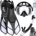 Snorkeling Gear for Adults Men Women,4 in 1 Snorkel Set with Panoramic View Diving Mask Anti-Fog Anti-Leak,Dry Top Snorkel,Fins and Travel Bag for Swimming,Snorkeling and Travel Diving (WHITE)