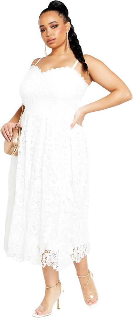City Chic Women's Plus Size Cocktail Dress - Scarlet Bustier Lace Midi (22-24 Plus, Ivory)