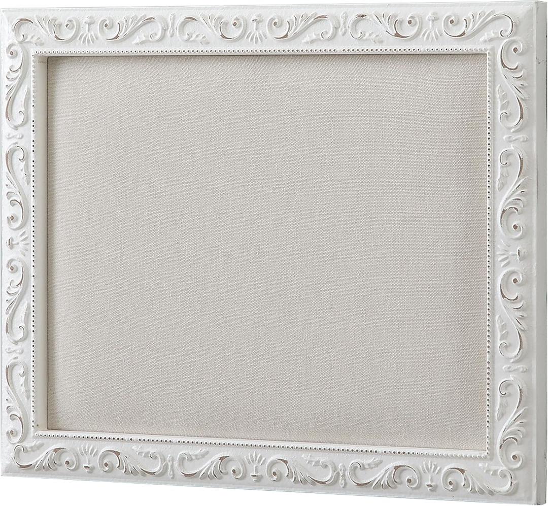 SOFE Rustic Small Bulletin Board for Wall - White Linen Pin Board 16  13 Inches - Decorative Framed Memo Board for Home Kitchen Office - Message Notice Photo Display Board