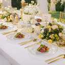 Rubtlamp 60Pcs Clear Plastic Plates, Clear Disposable Plates With Gold Rim, Heavy-duty Gold Plates, Hammered Party Plates Include 30 Clear Dessert Plates, 30 Dinner Plates for Wedding, Party