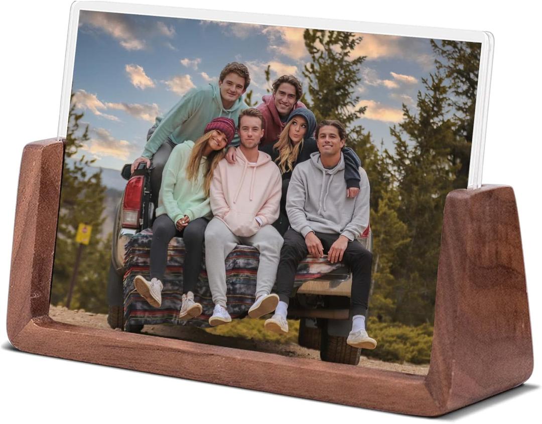 5x7 picture frames, Solid Rustic Wooden Photo Frames with Walnut Wood Base and High Definition Acrylic Glass Covers - for Tabletop or Desktop Display (5x7 inch, Horizontal)