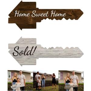 Real Estate Sold Sign | Extra Large Key Shaped | Double Sided | Real Estate Photo Props for Agents and New Home Owner | Closing Gifts for Buyers & Realtor Agent Gift (HomeSweetHome/Sold)