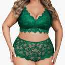 Plus Size Lingerie Set for Women Sexy Lace Halter Bralette High Waist Panty Set, Size XL