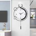 Large Wall Clocks for Living Room Decor, Modern Pendulum Wall Clock Silent Quartz Battery Operated Non-Ticking, Black Metal Deer Clock for Living Room Kitchen Bedroom Home Wall Decor,13x25inch