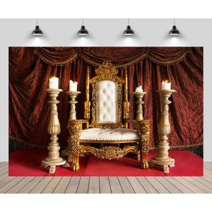 7x5ft Luxury Royal Chair Backdrop European Retro Classic Red Curtains Gold King Throne Background for Wedding Bridal Shower Birthday Party Kids Adults Photoshoot Booth Props Wallpaper (B1-560)