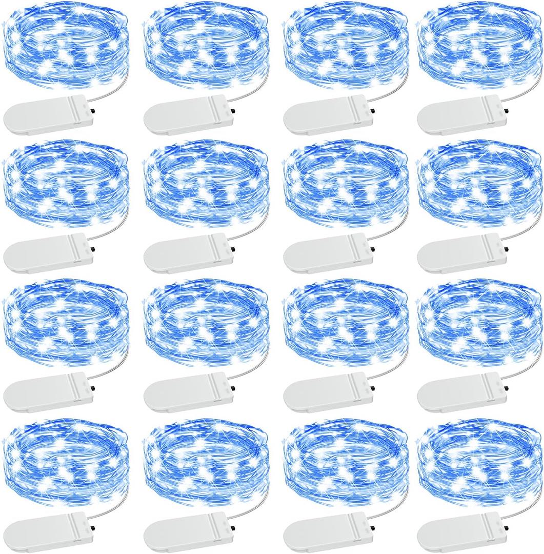 Olafus 16 Pack Blue Fairy Lights Battery Operated, IP68 Waterproof Mini String Light, 7ft Small LED Bottle Light for Wedding Vase Centerpieces Table Decorations Christmas Indoor Party Jars Gift