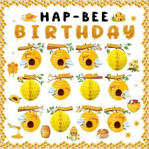 Colarr Birthday Bulletin Board Set for Classroom Under The Sea Spring Bug Bee Theme Happy Birthday Bulletin Board Decoration Months Ocean Honeycomb Cutouts Birthday Calendar School Wall Decor (Bee)