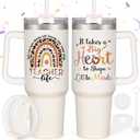 LiqCool 40 Oz Teacher Tumbler Cup for Christmas, Cute Daycare Gift Ideas for Preschool Appreciation Week, End of Year (Cream2) (2- It Takes a Big Heart to Shape Little Minds)