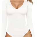 MANGOPOP Deep V Neck Long Sleeve Bodysuits for Women Sexy Going Out Tops Body Suits XL