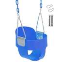 Toddler Swing Seat with Coated Chains, Heavy Duty Kids High Back Bucket Swings with Tree Straps and Hooks for Outdoor, Playground, Backyard, Swing Set Accessories by Domaker, Blue
