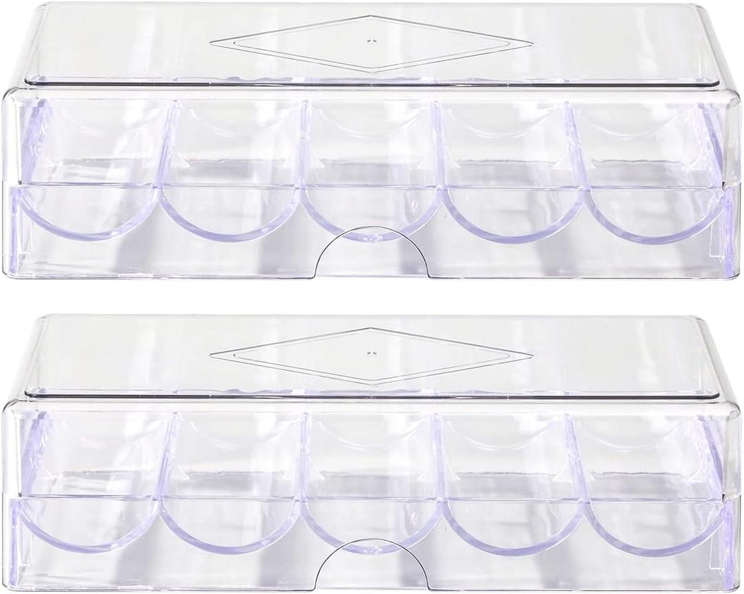 Clear Acrylic Poker Chip Rack with Cover/Casino Chip Tray with Lid, Holds 100 Chips Each