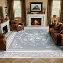 SOULFUL Medium Pile 8x10 Rugs for Living Room - Cozy Soft Underfoot Large Area Rug - Greige Boho Floral - Washable Non-Slip - Perfect for Bedroom Kids Room Under Dining Table Office