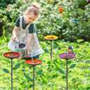 4 Pack Bee Watering Stations, Bee Cups for Garden with 40PCS Glass Marbles,Colorful Bee Butterfly Bath Bowl Waterer, Metal Bee Water Feeder for Outdoor Yard Courtyard Decor (4Pcs-Circular Disk)