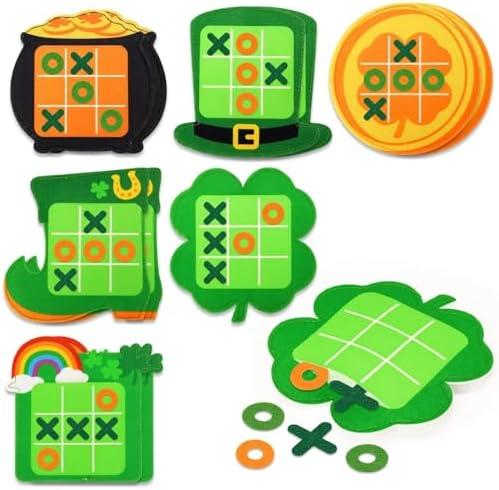 CiyvoLyeen St. Patricks Day Gift for Kids 12 Pcs Tic Tac Toe Game for St Patrick Party Favors Gift Basket Filler St Patty Mini Board Game for Boy Girl Shamrock Clover Hat Boot Design