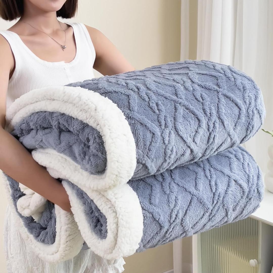 Sherpa Full Size Blanket for Bed - Fleece Soft Cozy Fuzzy Blankets Thick Warm for Winter and All Seasons, Light Grey, 80x90 Inches