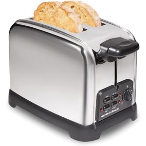 Hamilton Beach Retro Toaster with Wide Slots, Sure-Toast Technology, Bagel & Defrost Settings, Auto Boost to Lift Smaller Breads, 2 Slice, Polished Stainless Steel (22782)