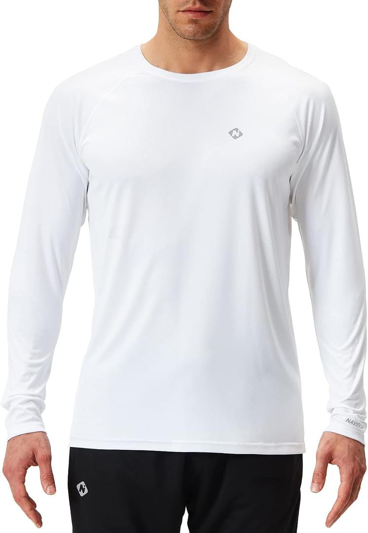 NAVISKIN Men's Rash Guard Shirts UPF 50+ Sun Protection Long Sleeve Shirts Quick Dry Lightweight (White, XXL)