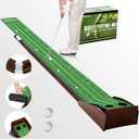 Putting Green Portable Indoor Putting matIncludes Putting Practice Ball, Wrinkle-Free Mat, and Solid Wood Construction,Office, Living Room, Golf Gift