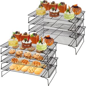 meekoo 2 Pack 4 Tier Cooling Rack Set Stackable Stainless Steel Wire Racks for Cooking Baking Cooling Roasting Cookie Cake, 16 x 10 Inches
