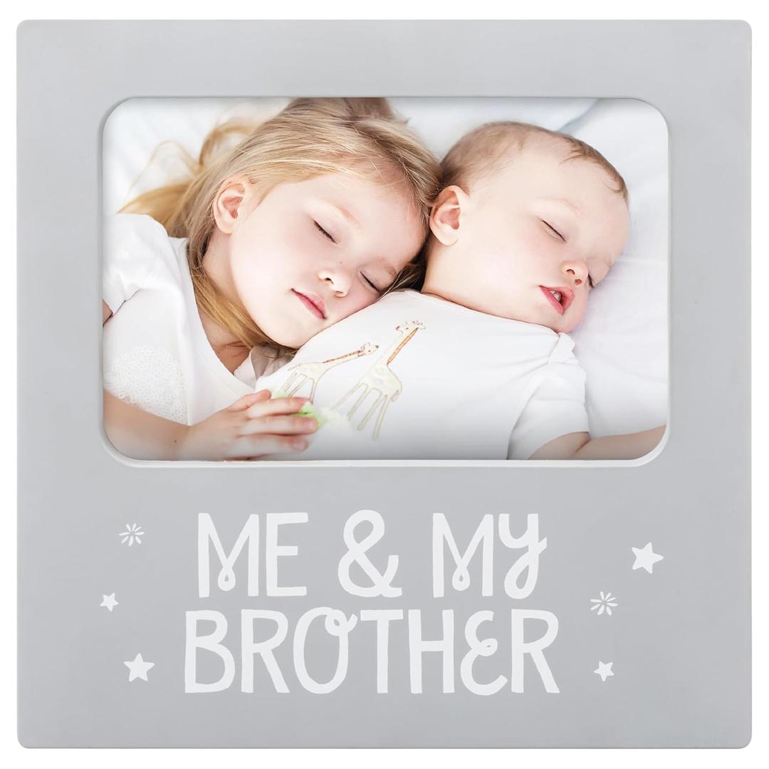 Tiny Ideas Me and My Brother Picture Frame, Christmas Photo Picture Frame, Sibling Keepsake, Ideal Big Brother Gift, Shower Gift and Gender Neutral Nursery Decor, Gray